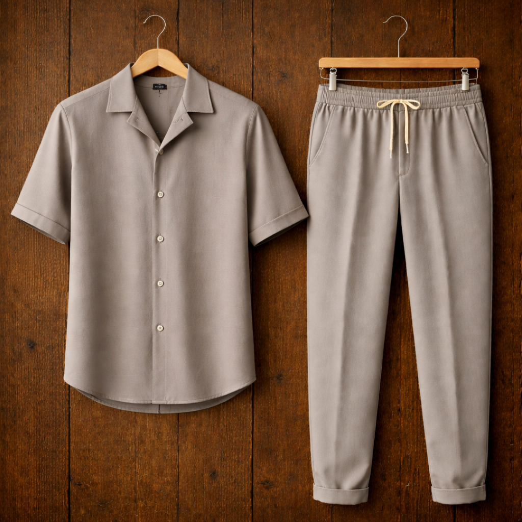 Mens Button Up Cotton Full Sleeve Shirt and Pants Set TTMSPTS127 - Grey