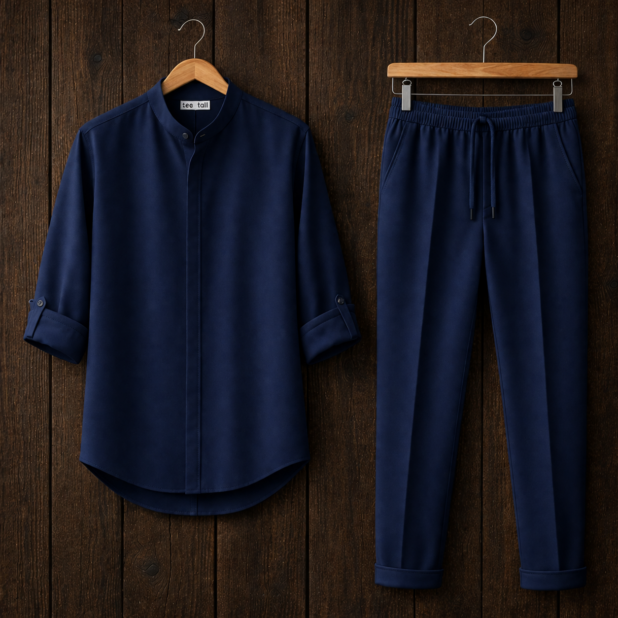Mens Button Up Cotton Full Sleeve Shirt and Pants Set TTMSPTS129 - Navy Blue