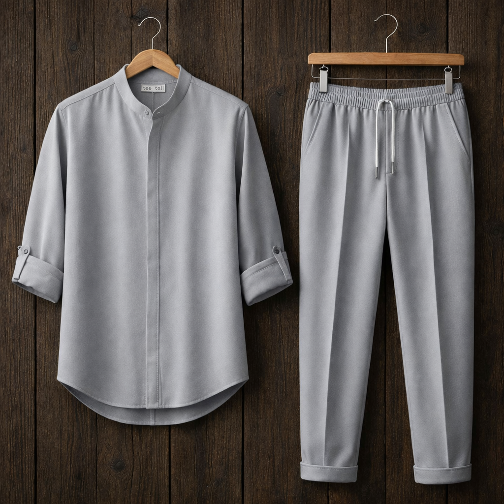 Mens Button Up Cotton Full Sleeve Shirt and Pants Set TTMSPTS128 - Grey