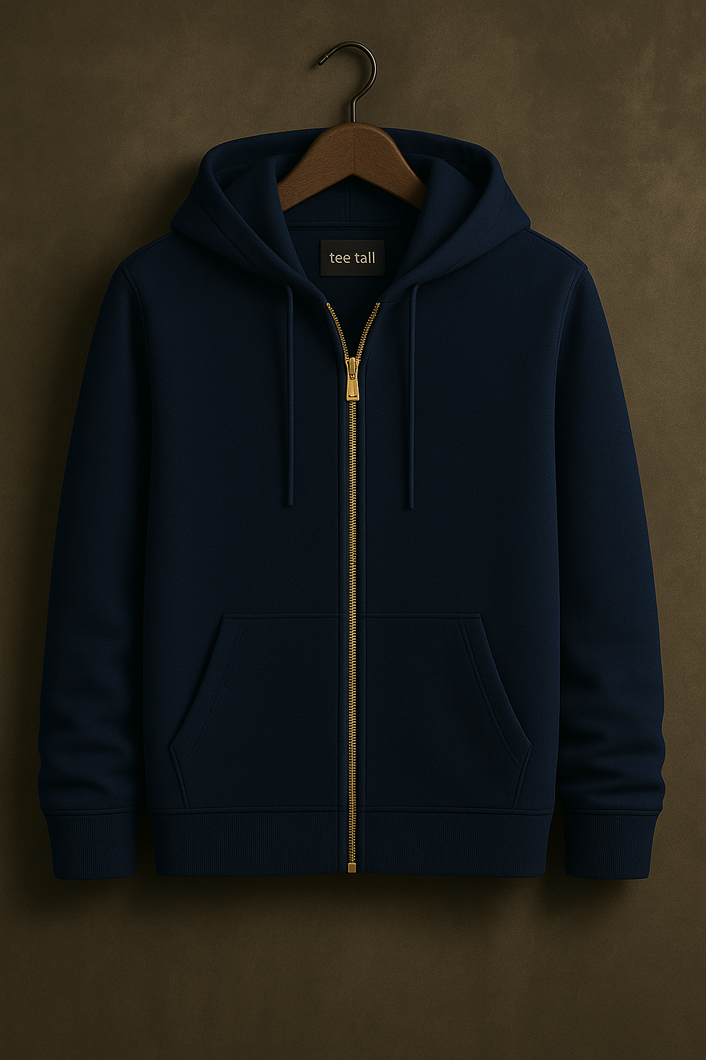 Tee Tall Mens Plain Zip Hooded Jacket TTGOZA - Navy Blue