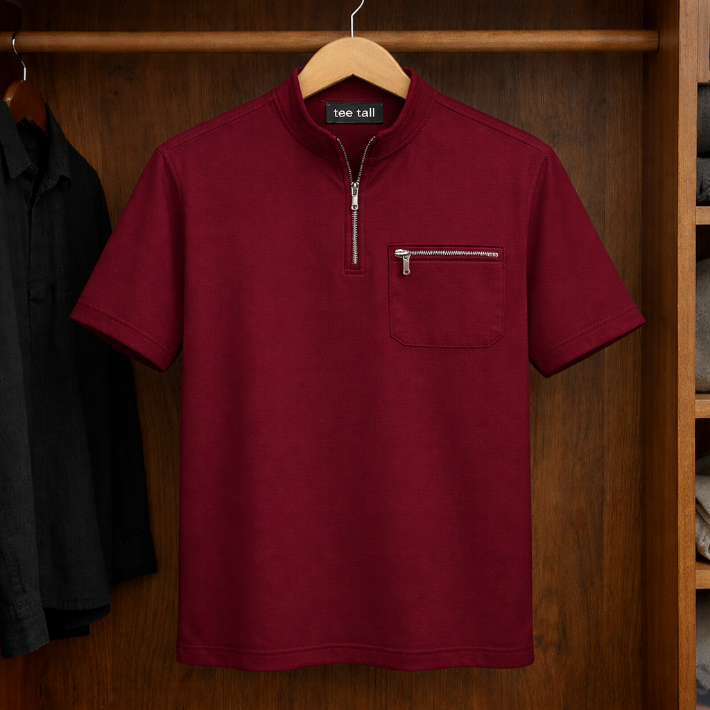 Mens Zip Up Half Sleeve T-Shirt TTMCTS1 - Maroon