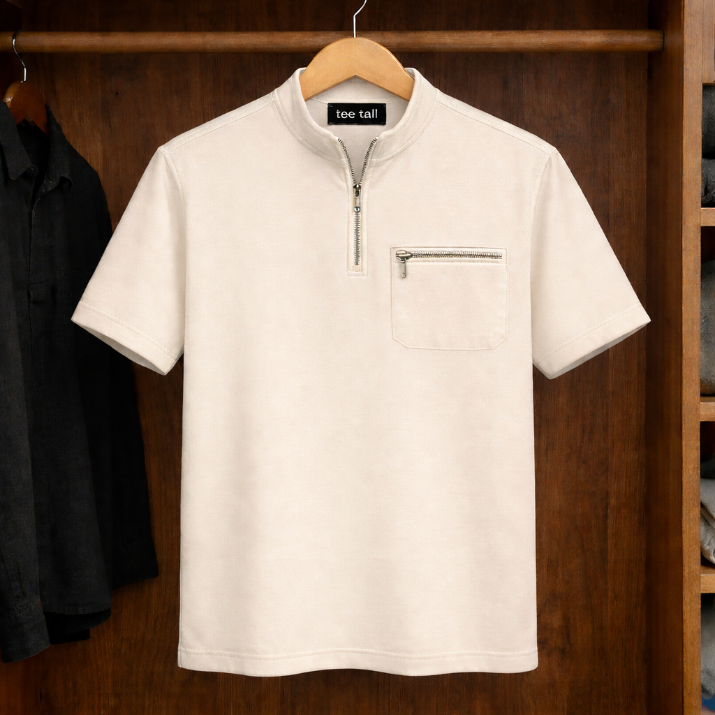 Mens Zip Up Half Sleeve T-Shirt TTMCTS1 - Cream