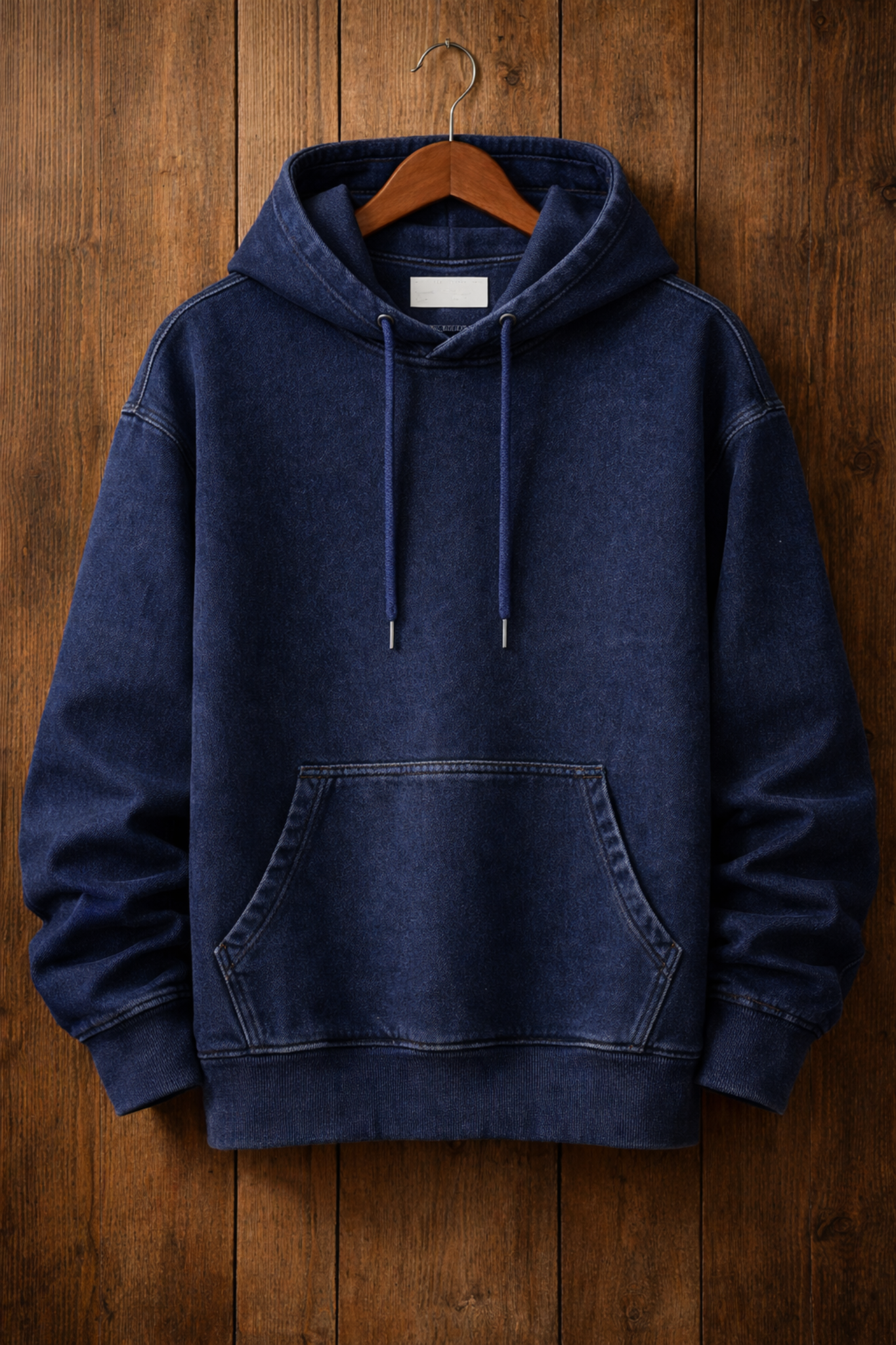 Tee Tall Mens Plain Pullover Denim Chambray Kangaroo Hoodie - TTDKH4