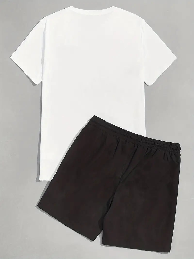 Mens Summer Shorts + T-Shirt Set - TTMSS218 - White Black