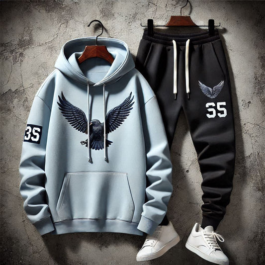 Mens Hoodie and Pants Set by Tee Tall - MHPSTT123 - Light Blue Black