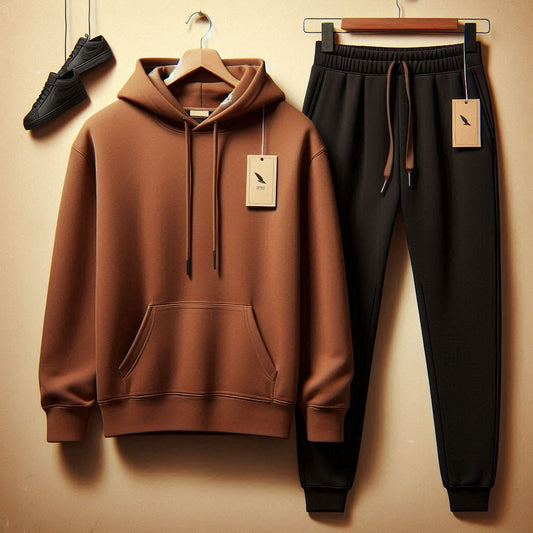 Mens Plain Hoodie and Pants Set by Tee Tall - MPHPSET1 - Brown Black