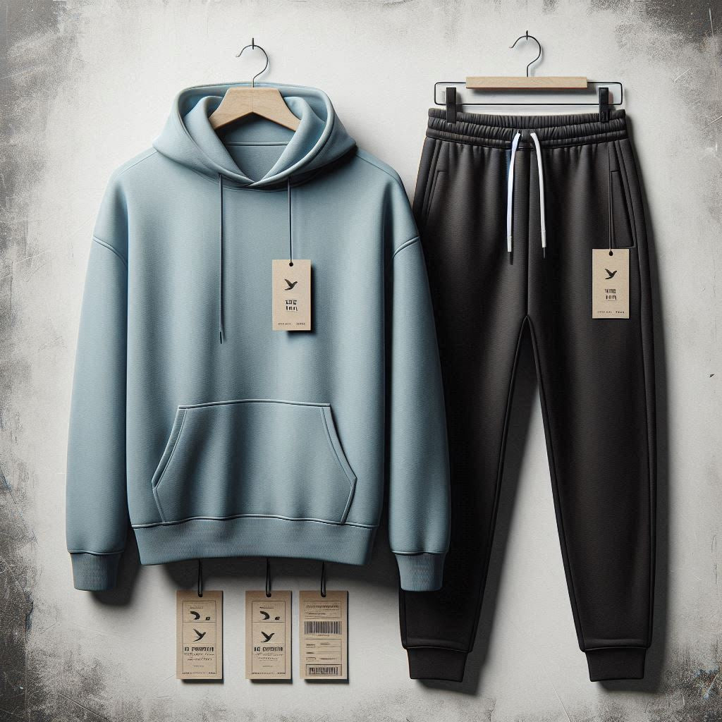 Mens Plain Hoodie and Pants Set by Tee Tall - MPHPSET1 - Light Blue Black