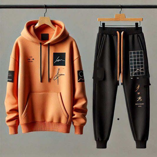 Mens Hoodie and Pants Set by Tee Tall - MHPSTT127 - Orange Black