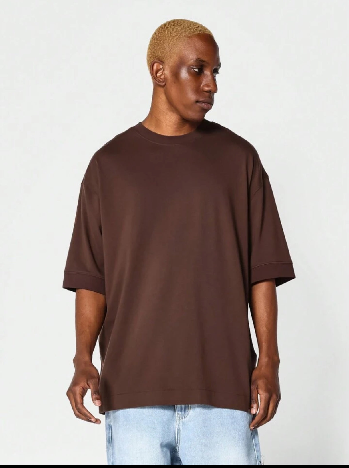 Mens Cotton Drop Shoulder Round Neck T-Shirt TTHSRNDST - Brown