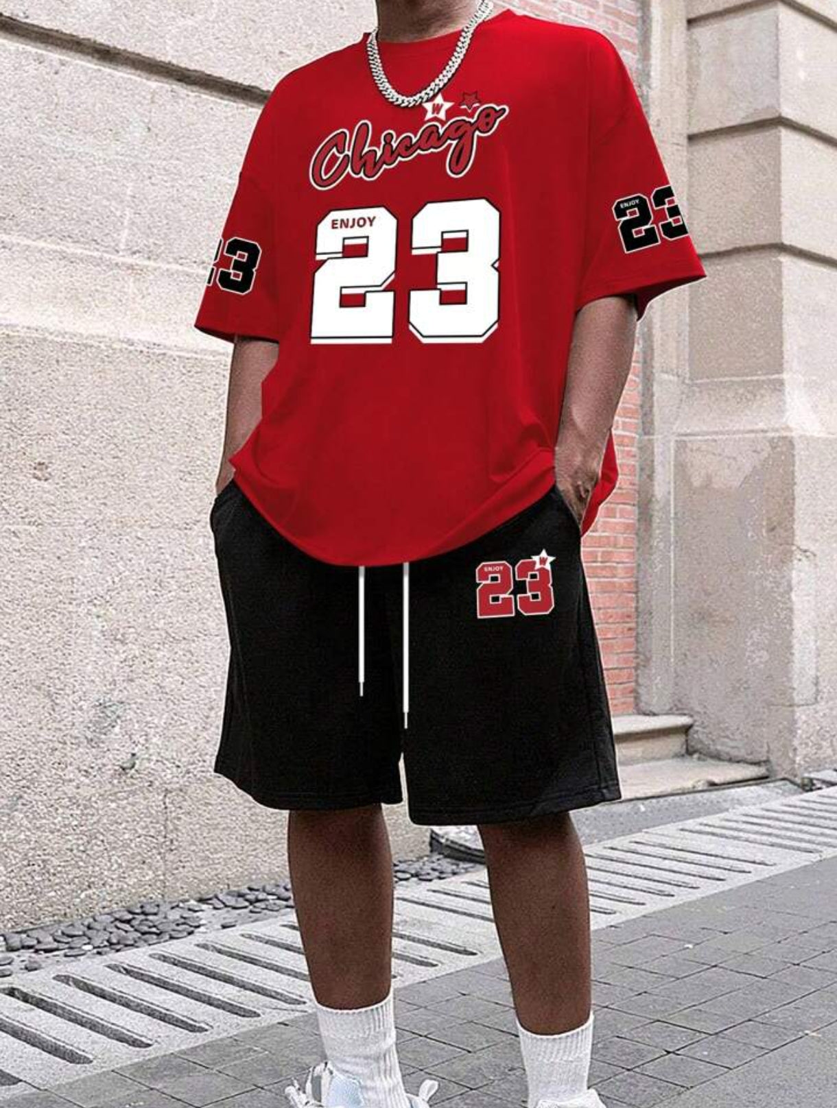 Mens Summer Shorts + T-Shirt Set - TTMSS213 - Red Black