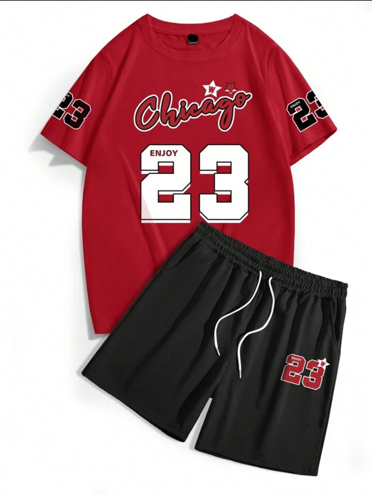 Mens Summer Shorts + T-Shirt Set - TTMSS213 - Red Black