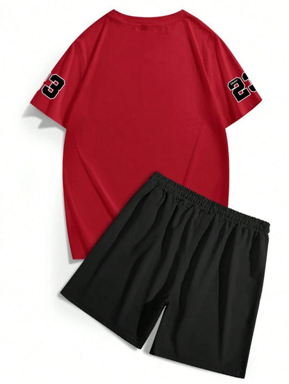 Mens Summer Shorts + T-Shirt Set - TTMSS213 - Red Black