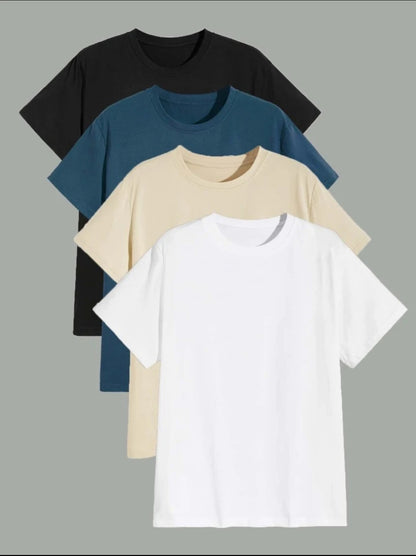 Mens 4 Plain Round Neck T-Shirt Bundle M4PTBU4