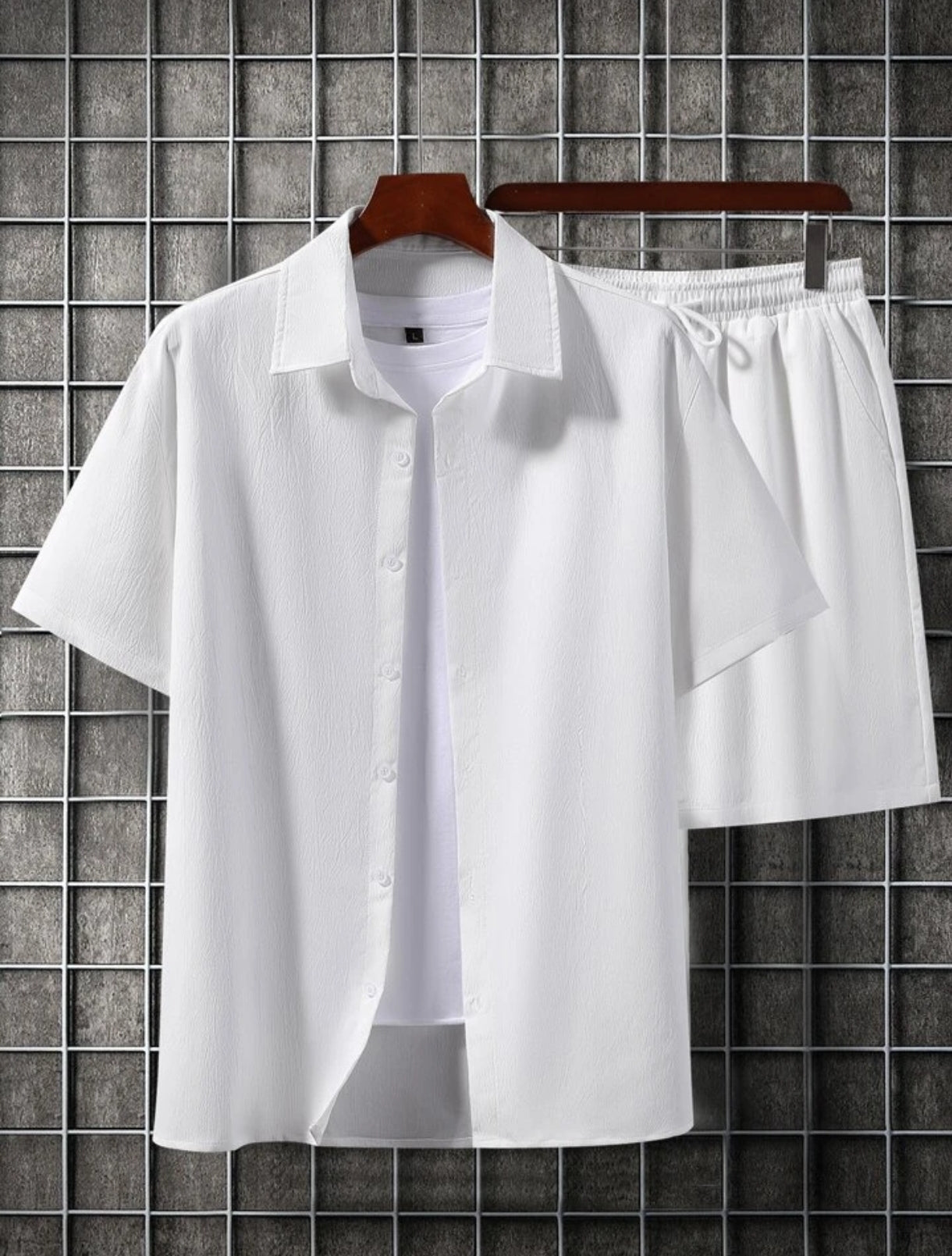 Mens Viscose Shorts + Shirt Set - TTVMS1 - White