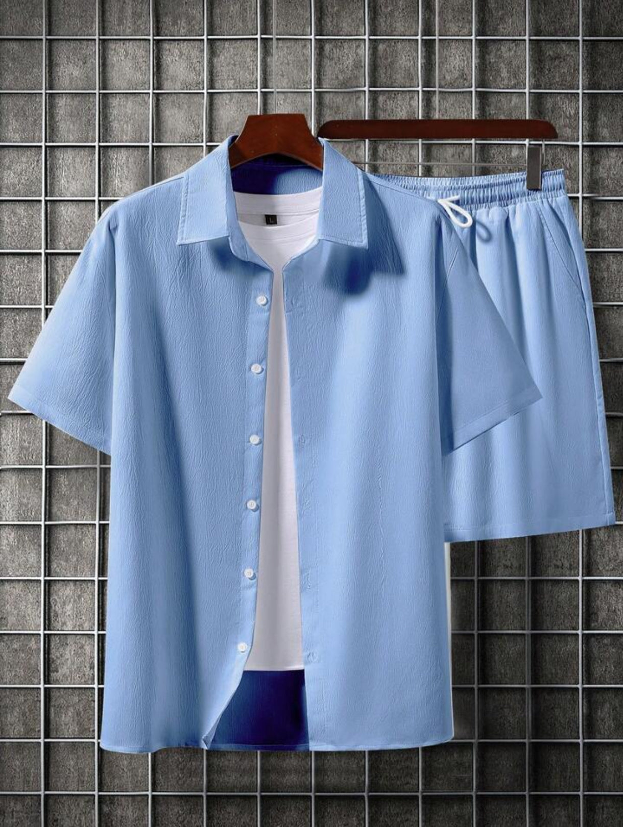 Mens Viscose Shorts + Shirt Set - TTVMS1 - Light Blue