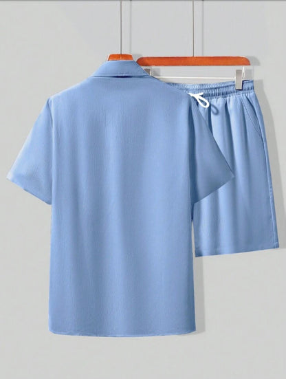 Mens Viscose Shorts + Shirt Set - TTVMS1 - Light Blue