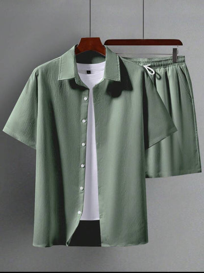 Mens Viscose Shorts + Shirt Set - TTVMS1 - Green