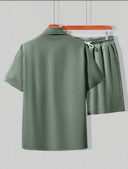 Mens Viscose Shorts + Shirt Set - TTVMS1 - Green