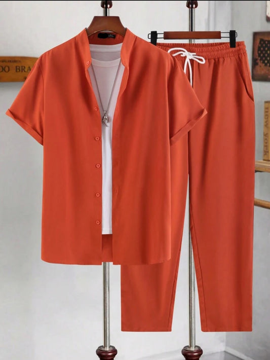 Mens Viscose Pants + Shirt Set - TTVMS2 - Orange