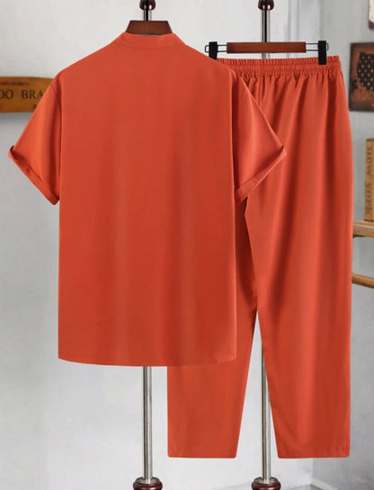 Mens Viscose Pants + Shirt Set - TTVMS2 - Orange