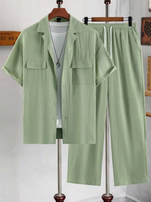 Mens Viscose Pants + Shirt Set - TTVMS4 - Mint Green