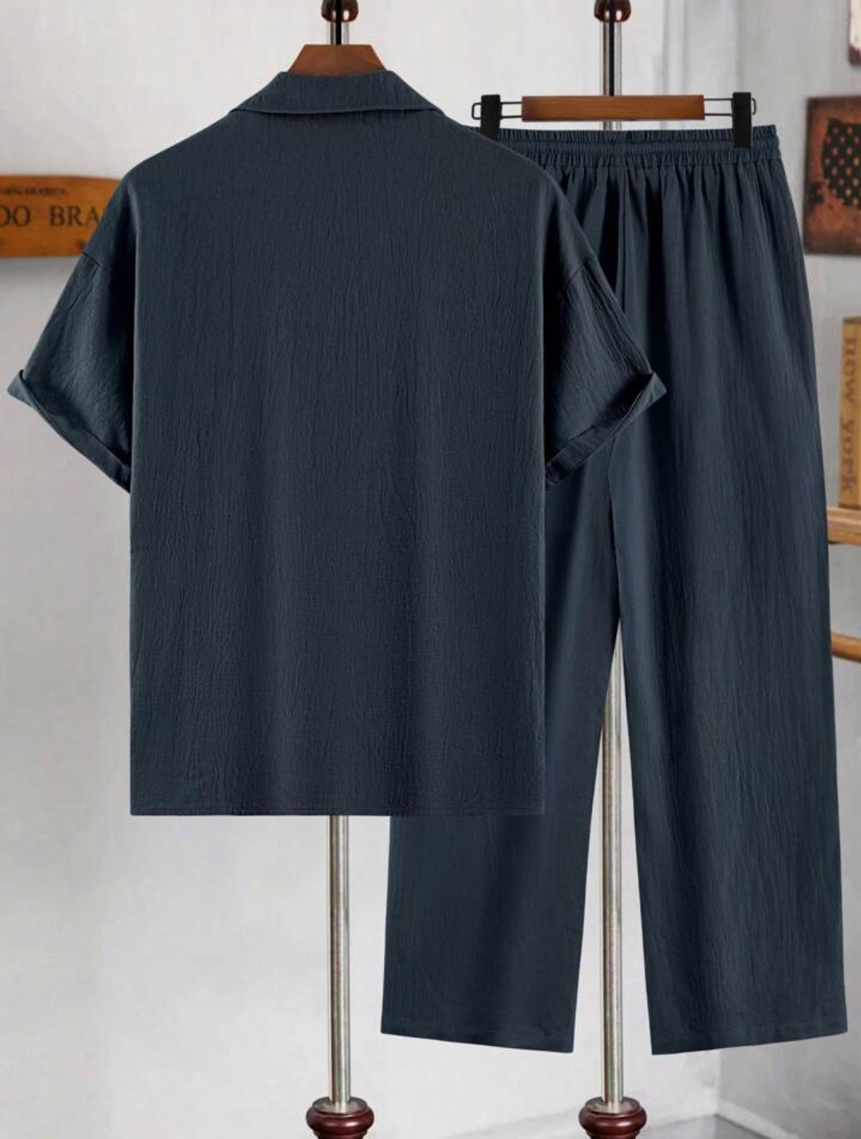 Mens Viscose Pants + Shirt Set - TTVMS4 - Navy Blue