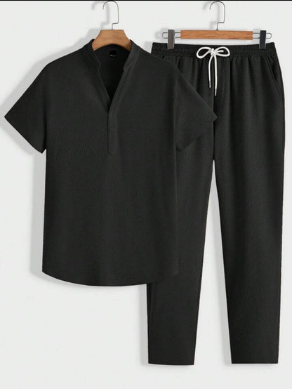 Mens Viscose Pants + Shirt Set - TTVMS3 - Black