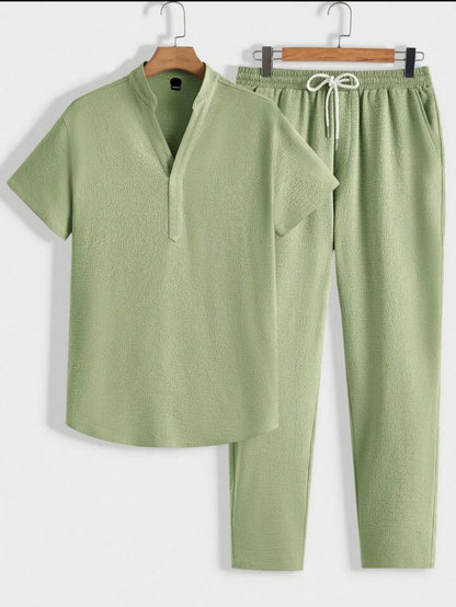 Mens Viscose Pants + Shirt Set - TTVMS3 - Mint Green