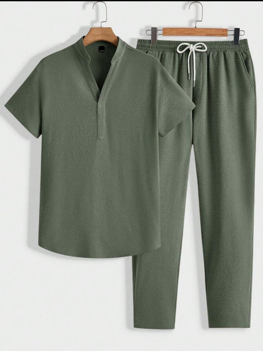 Mens Viscose Pants + Shirt Set - TTVMS3 - OGreen