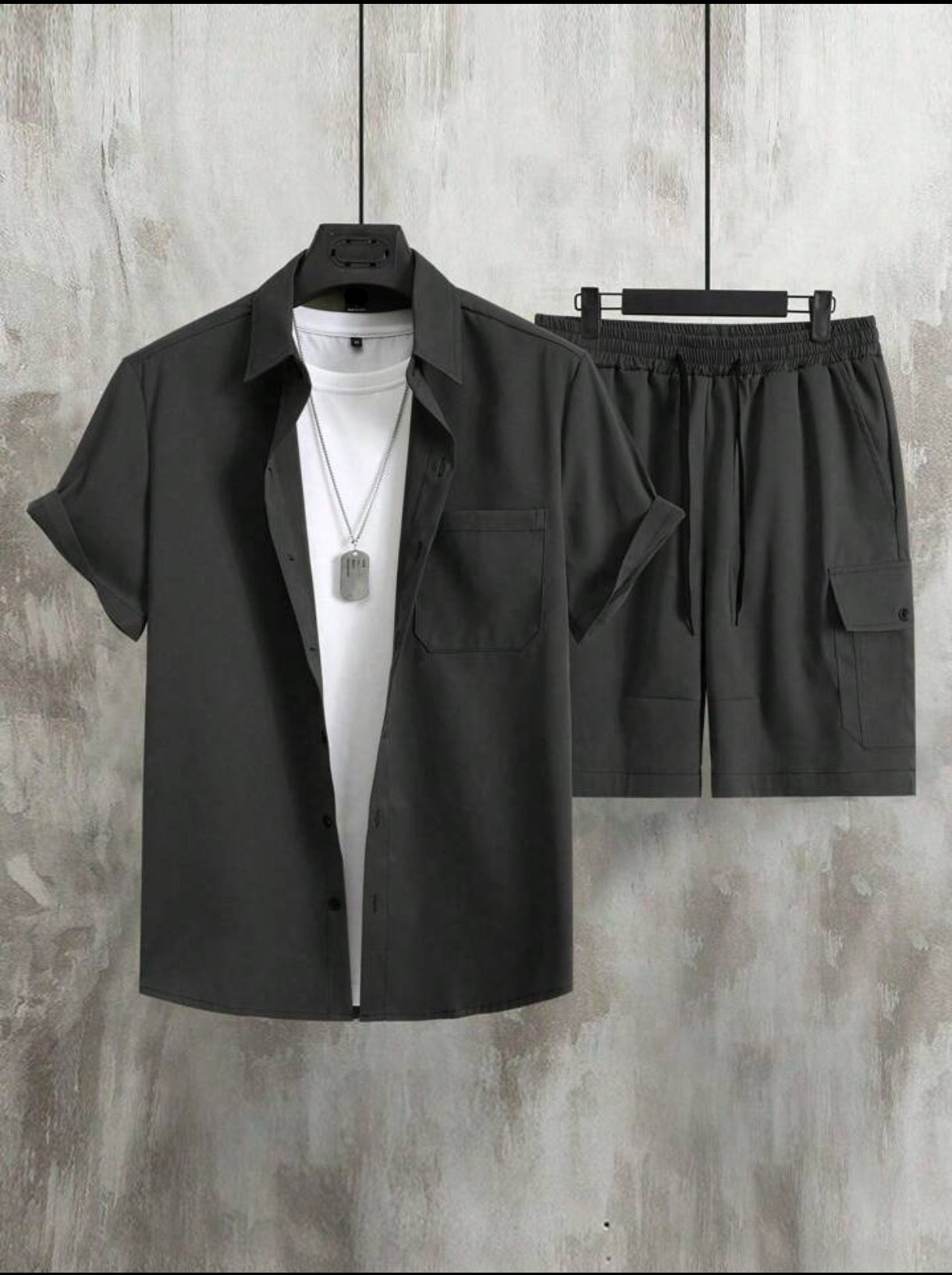 Mens Viscose Shorts + Shirt Set - TTVMS5 - Black