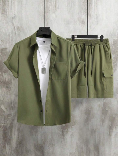 Mens Viscose Shorts + Shirt Set - TTVMS5 - Green