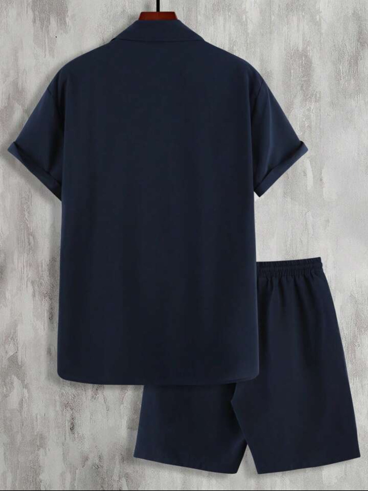 Mens Viscose Shorts + Shirt Set - TTVMS7 - Navy Blue