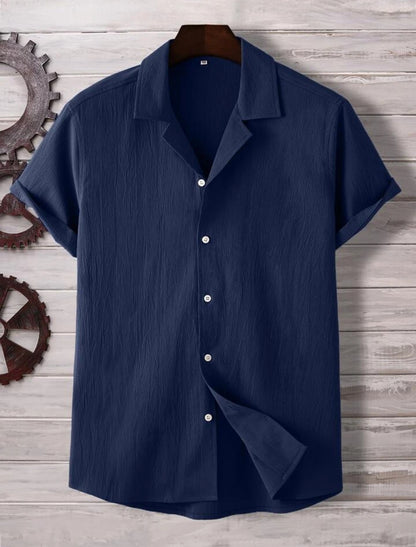 Mens Viscose Button Shirt - TTVMBS1 - Navy Blue