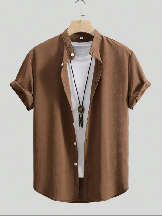 Mens Viscose Button Shirt - TTVMBS2 - Brown