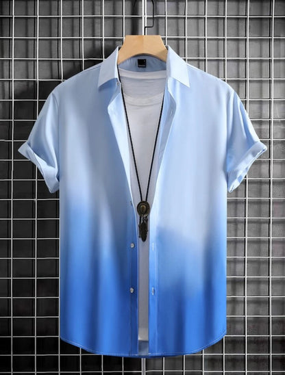 Mens Viscose Dual Tone Button Shirt - TTVMBS3 - Light Blue Blue