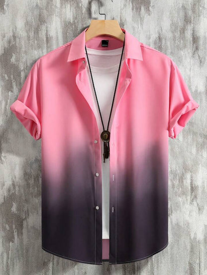 Mens Viscose Dual Tone Button Shirt - TTVMBS3 - Pink Black