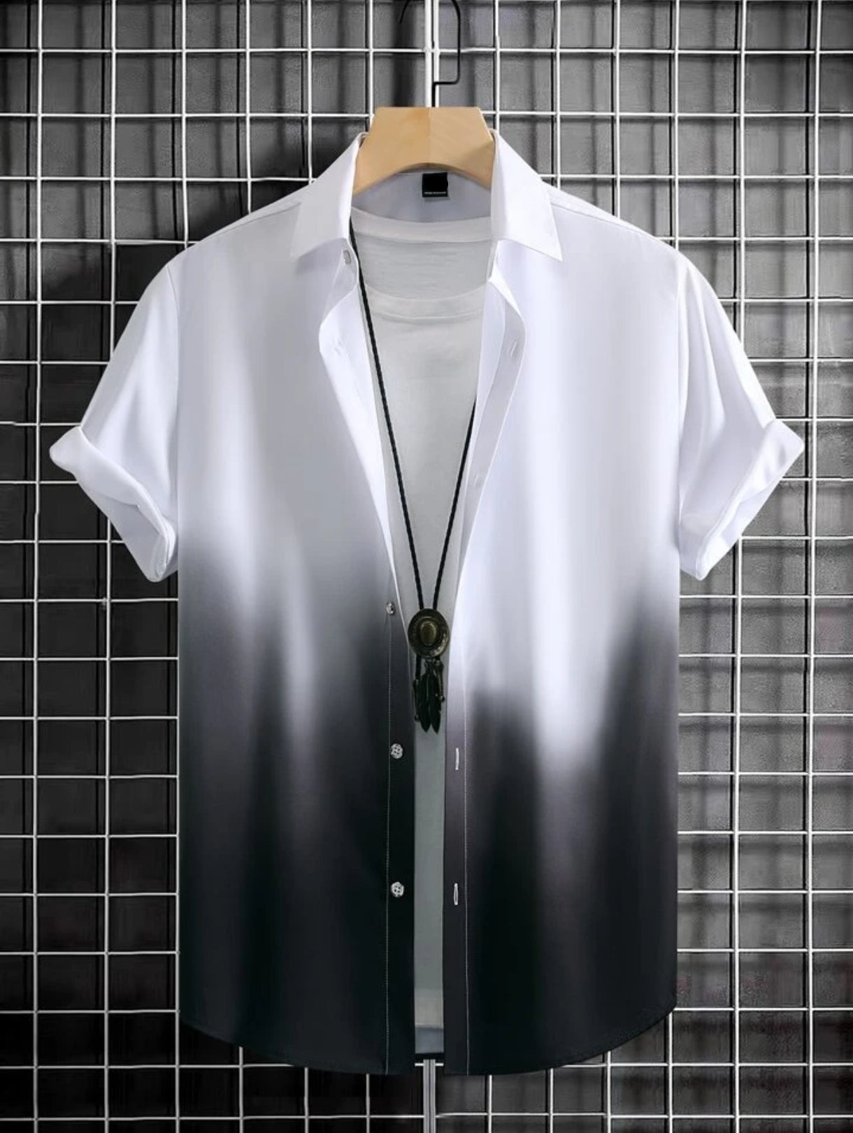 Mens Viscose Dual Tone Button Shirt - TTVMBS3 - White Black