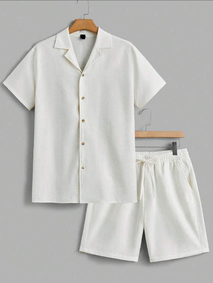 Mens Viscose Shorts + Shirt Set - TTVMS9 - White