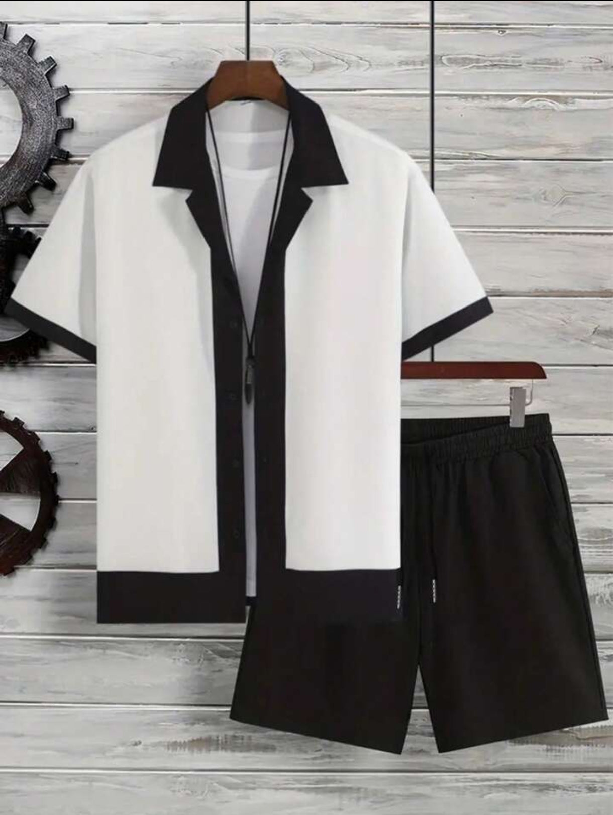 Mens Viscose Shorts + Shirt Set - TTVMS11 - White Black