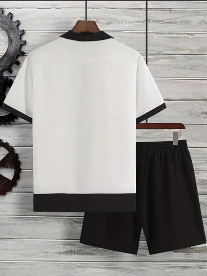 Mens Viscose Shorts + Shirt Set - TTVMS11 - White Black