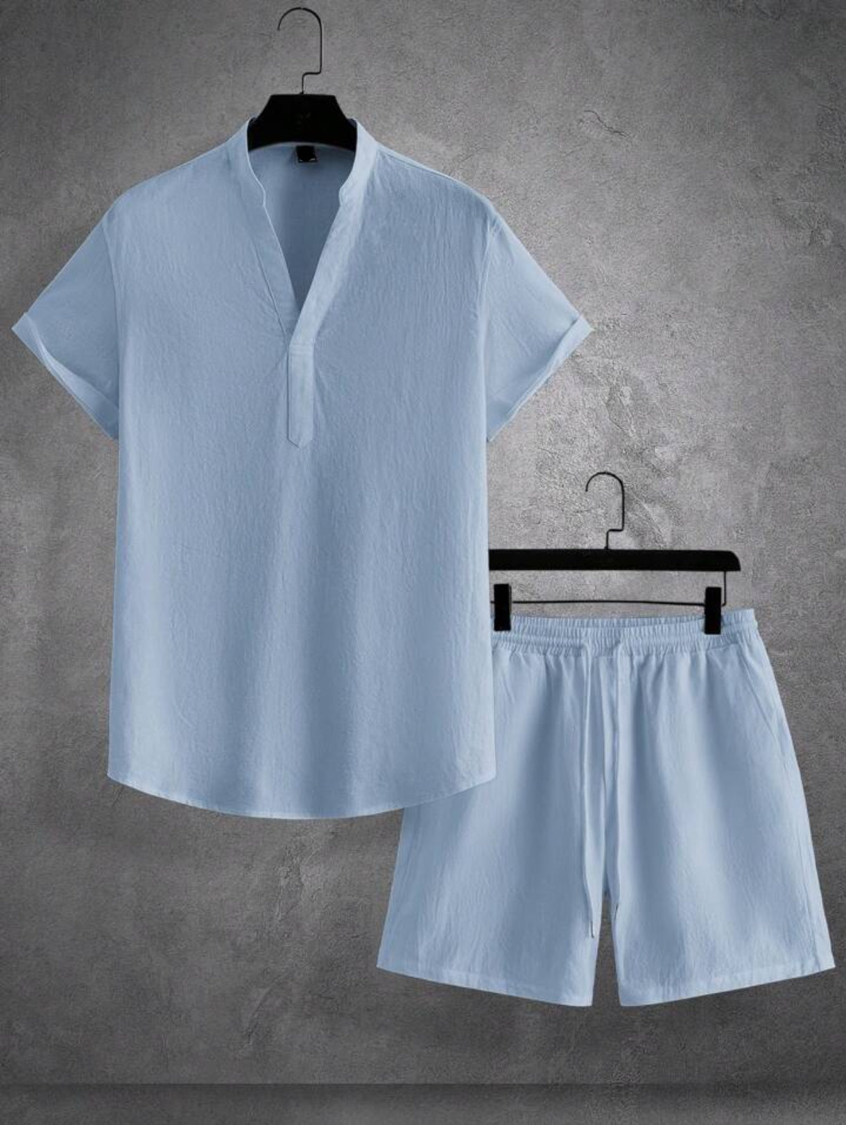 Mens Viscose Shorts + Shirt Set - TTVMS10 - Light Blue