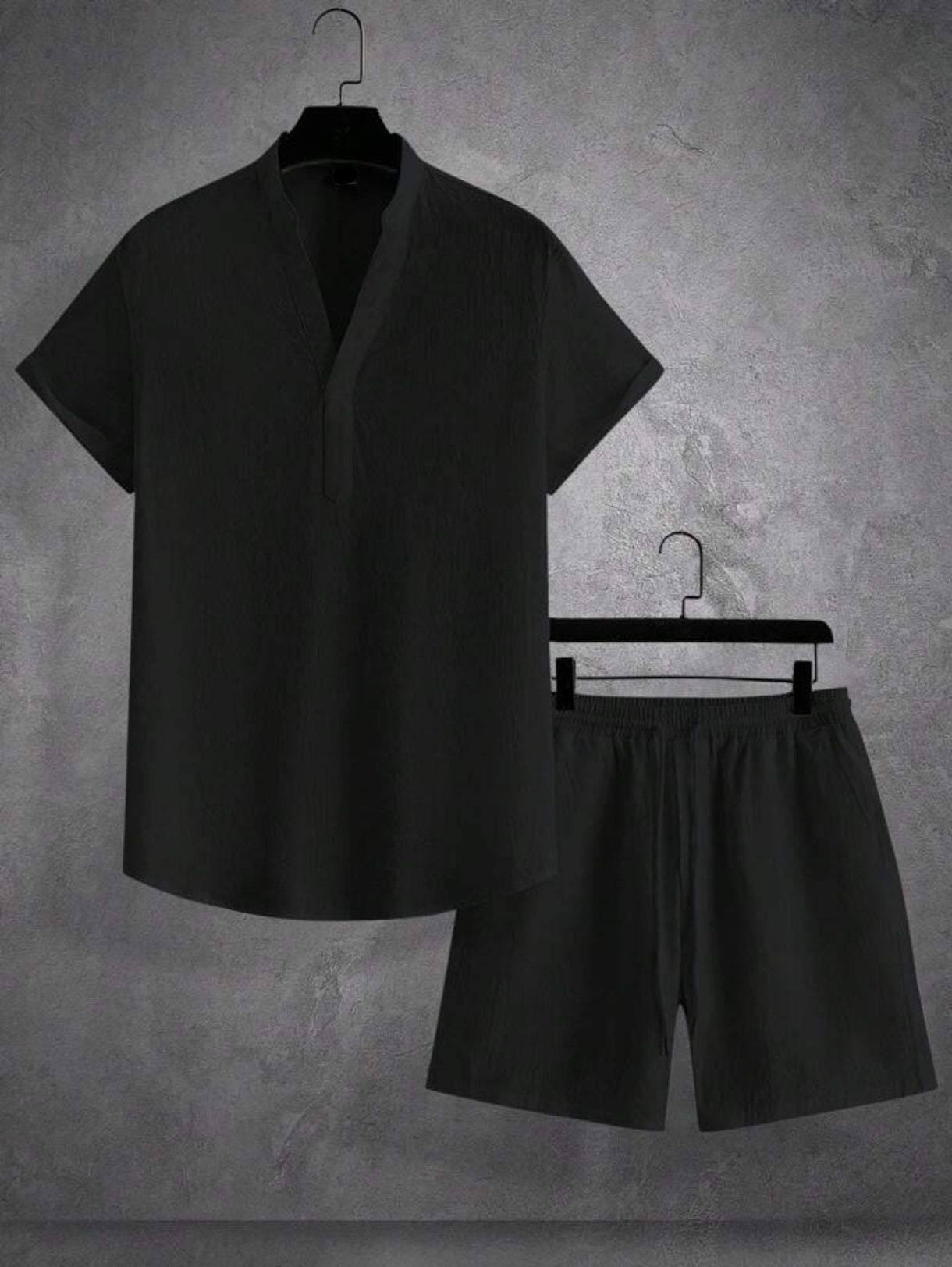 Mens Viscose Shorts + Shirt Set - TTVMS10 - Black