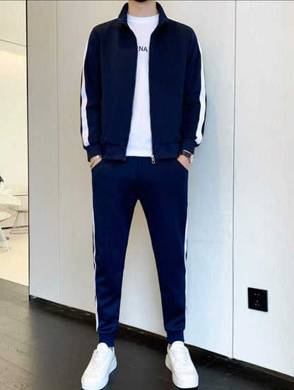 Mens Plain Zip Jacket and Pants Set by Tee Tall - MPBOZJSET3 - Navy Blue