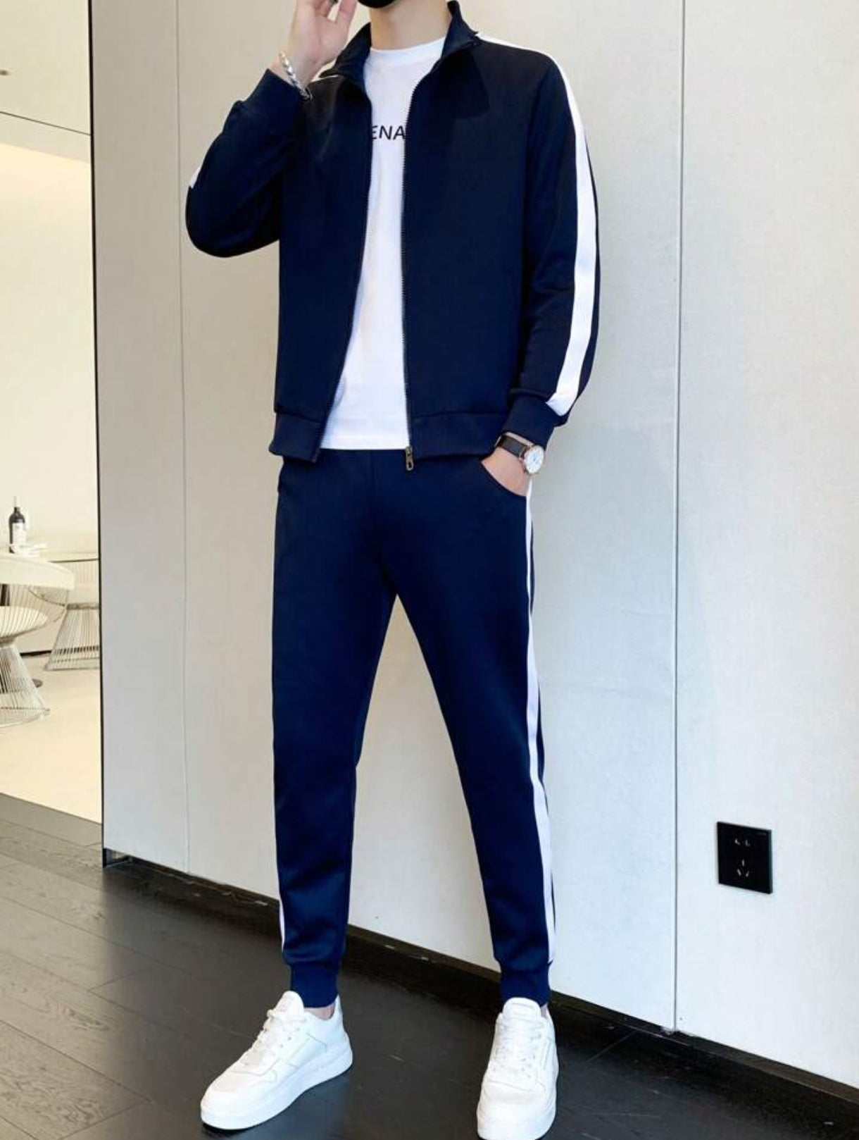 Mens Plain Zip Jacket and Pants Set by Tee Tall - MPBOZJSET3 - Navy Blue