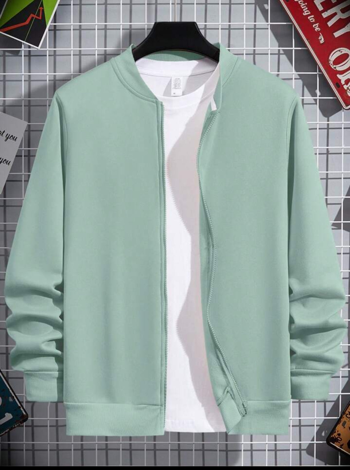 Tee Tall Mens Fleece Bomber ZODA Zip Jacket - Mint Green