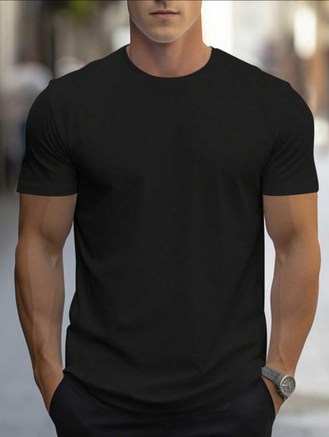 Mens Cotton Half Sleeve Round Neck T-Shirt TTHSRNTS - Black