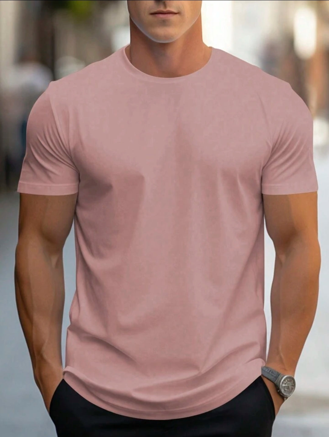 Mens Cotton Half Sleeve Round Neck T-Shirt TTHSRNTS - Pink