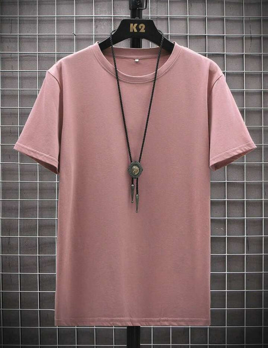 Mens Cotton Half Sleeve Round Neck T-Shirt TTHSRNTS - Pink