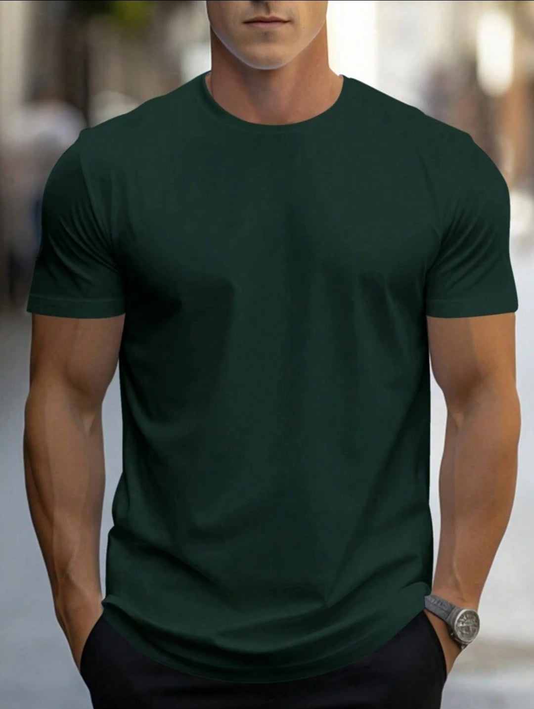 Mens Cotton Half Sleeve Round Neck T-Shirt TTHSRNTS - Green