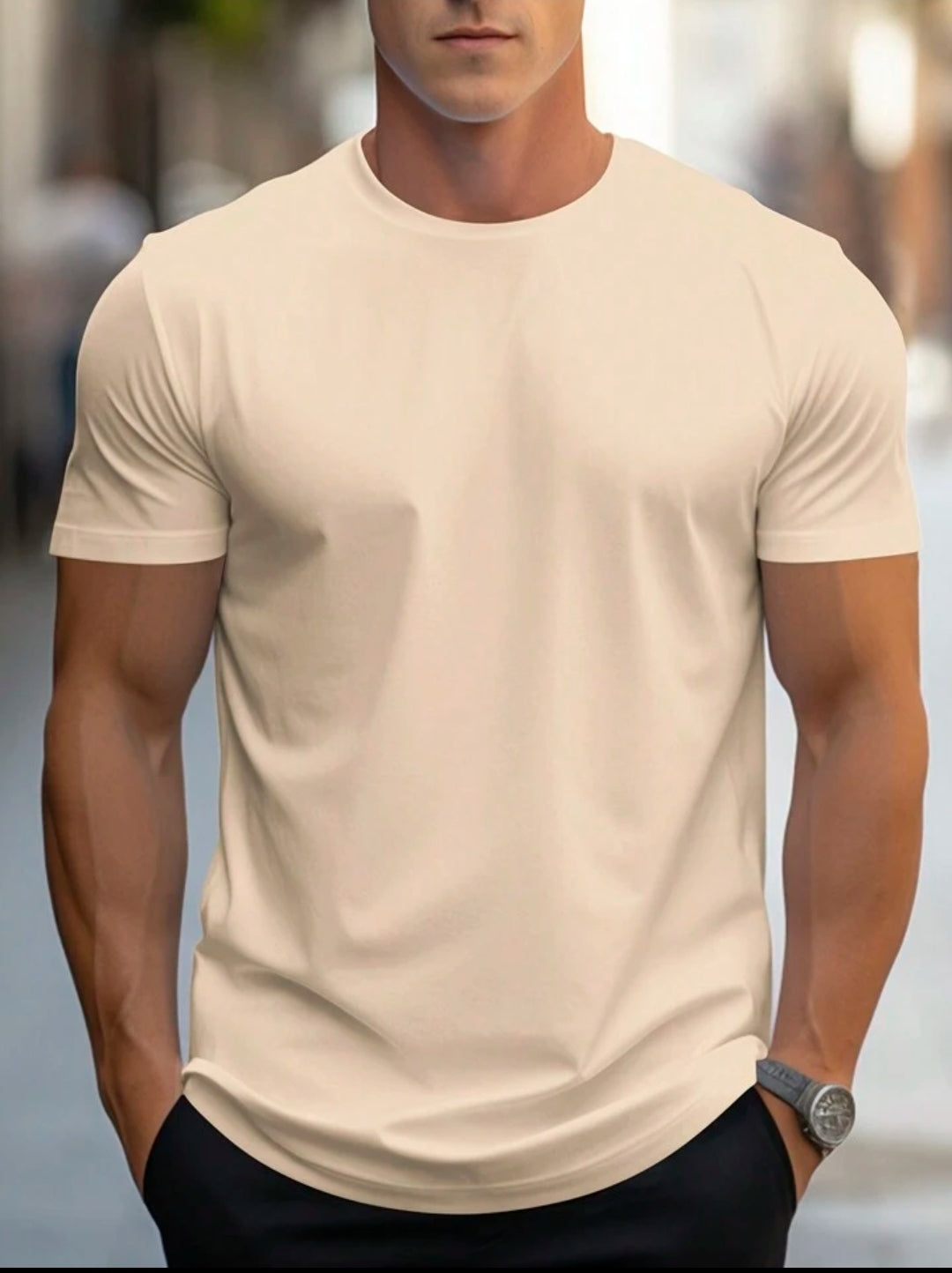 Mens Cotton Half Sleeve Round Neck T-Shirt TTHSRNTS - Cream